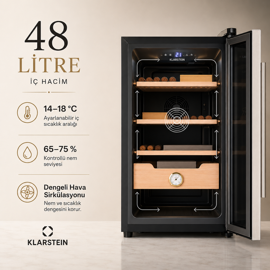 Klarstein El Presidente 48 Litre Elektrikli Humidor & Puro Dolabı