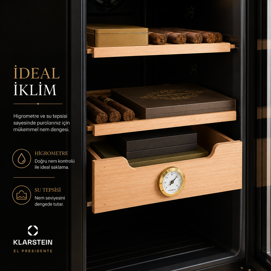 Klarstein El Presidente 48 Litre Elektrikli Humidor & Puro Dolabı