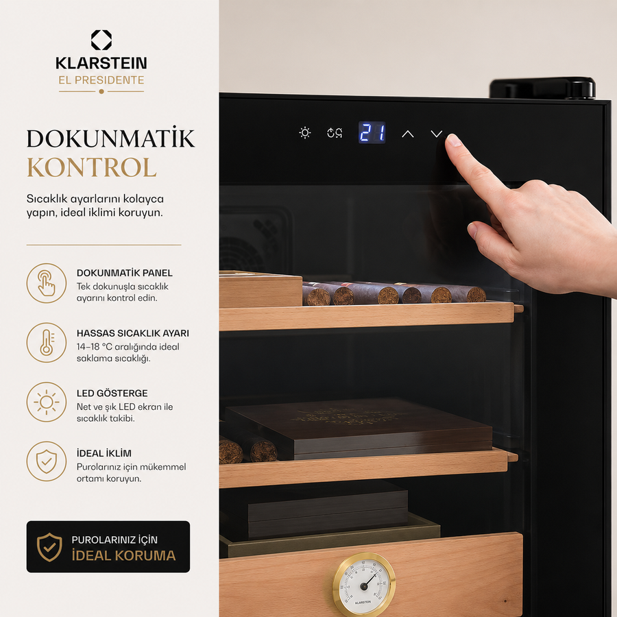 Klarstein El Presidente 48 Litre Elektrikli Humidor & Puro Dolabı