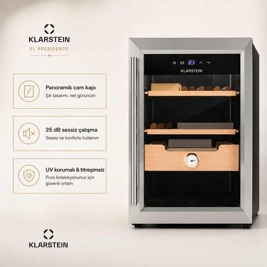 Klarstein El Presidente 37 Litre Elektrikli Humidor & Puro Dolabı