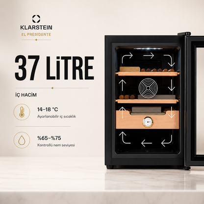Klarstein El Presidente 37 Litre Elektrikli Humidor & Puro Dolabı