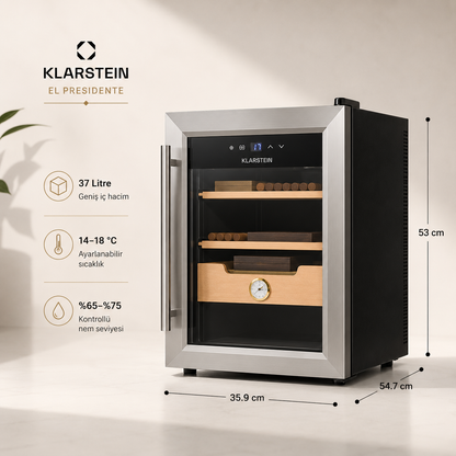 Klarstein El Presidente 37 Litre Elektrikli Humidor & Puro Dolabı