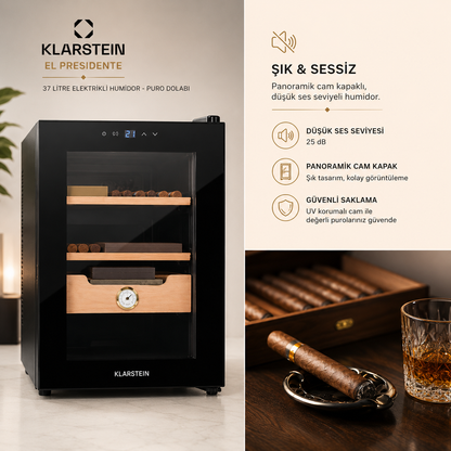 Klarstein El Presidente 37 Litre Elektrikli Humidor & Puro Dolabı
