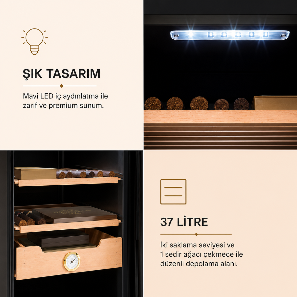 Klarstein El Presidente 37 Litre Elektrikli Humidor & Puro Dolabı