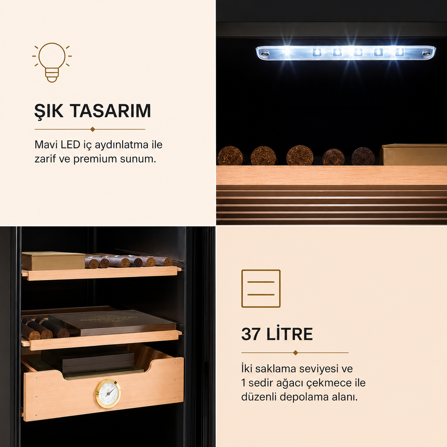 Klarstein El Presidente 37 Litre Elektrikli Humidor & Puro Dolabı