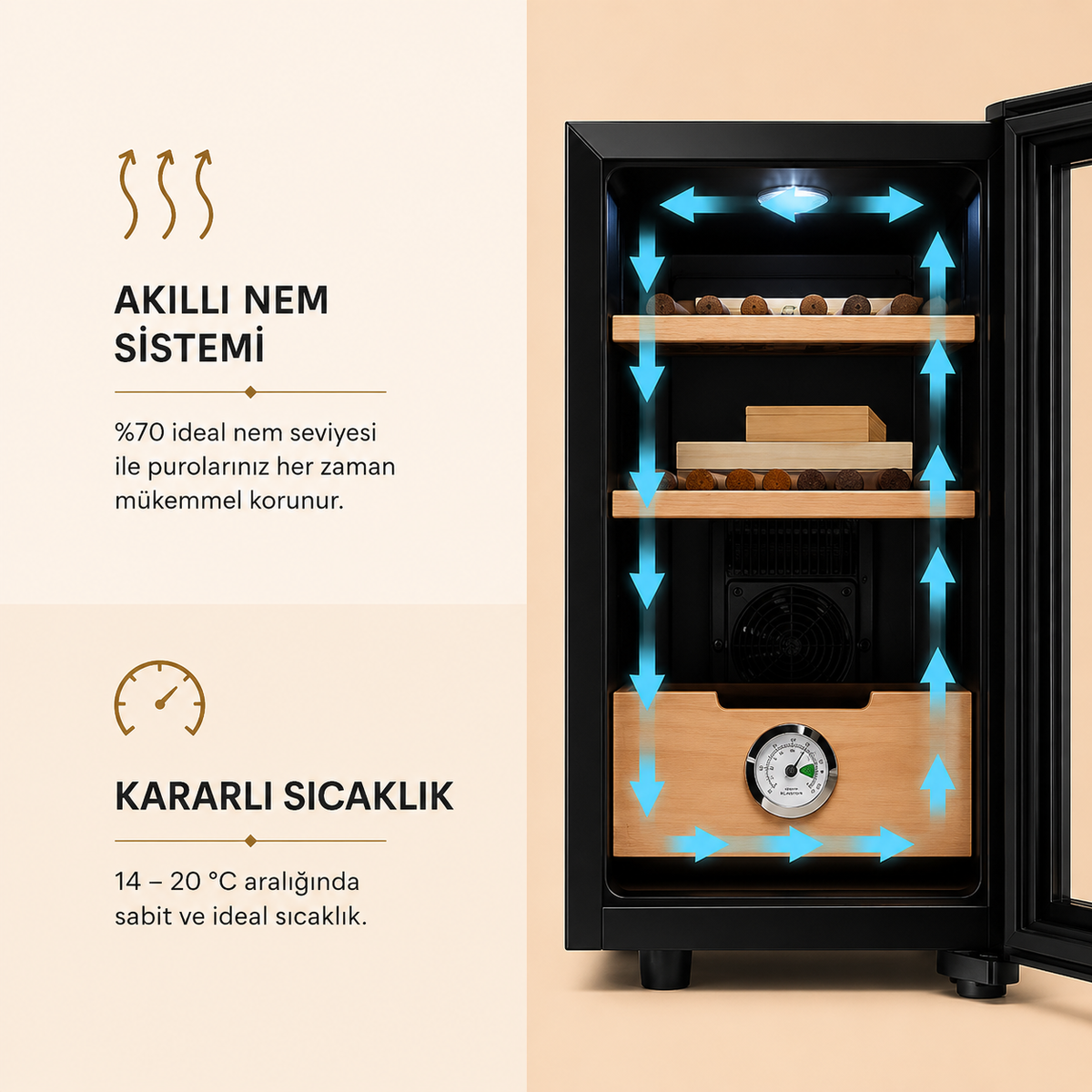 Klarstein El Presidente 23 Litre Elektronik Humidor & Puro Dolabı