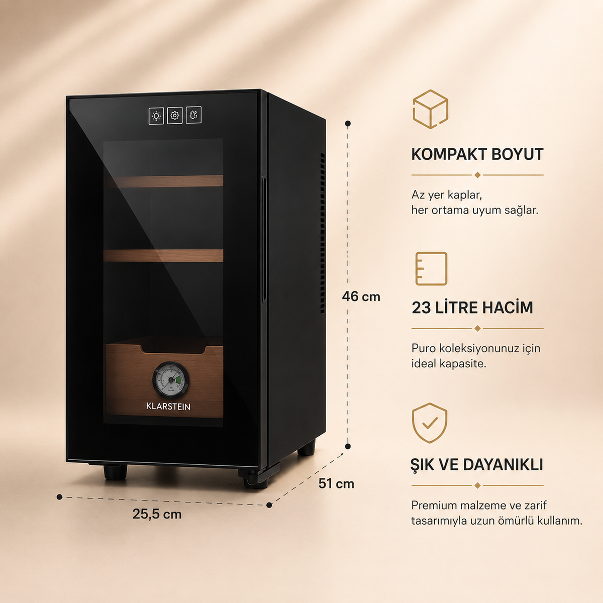 Klarstein El Presidente 23 Litre Elektronik Humidor & Puro Dolabı